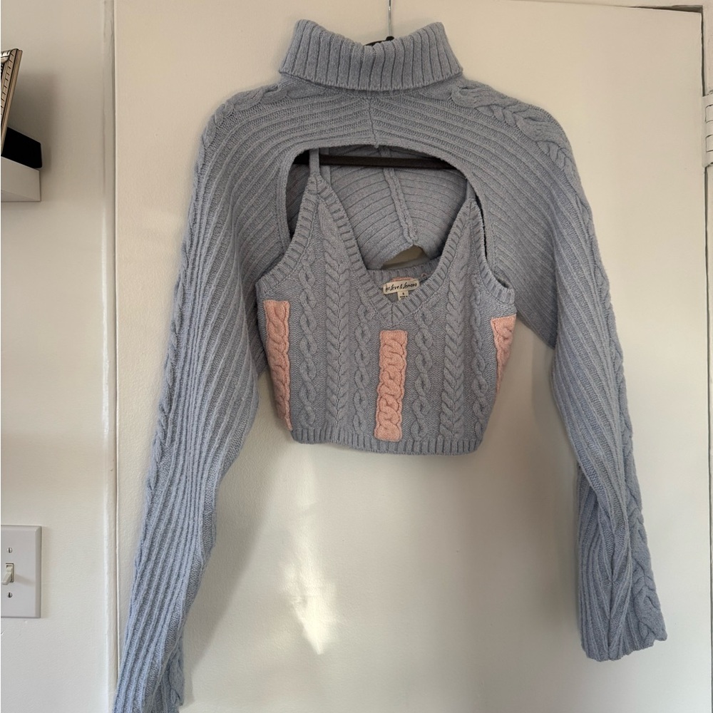 For Love & Lemons Paige Layered Turtleneck 2 Piece Sweater Size S